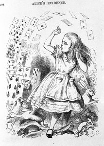 Las cartas para jugar - en "La guardería" "Las aventuras de Alicia en el país de las maravillas" de Lewis Carroll, ilustración de la primera edición de John Tenniel (1820-1914)