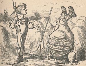 El joven hablando con su padre, quien está haciendo una parada de manos de John Tenniel