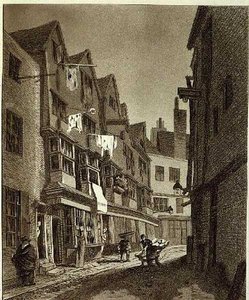 Vista del extremo sur de Thieving Lane (llamada Bow Street en los últimos años), dibujado en 1807, grabado por W.M. Fellows, pub. 1807 (grabado) de John Thomas (after) Smith