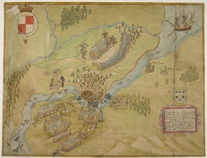 Cotton Augustus I ii 38, Dibujo a color de la batalla de Ballyshannon de John Thomas