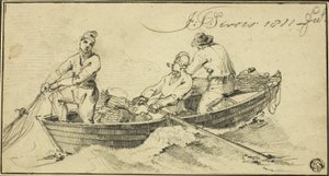 Tres pescadores en un bote de John Thomas Serres