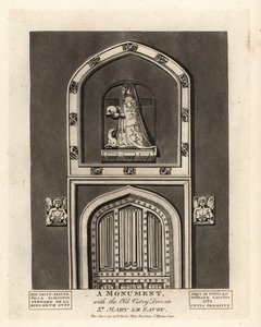 Efigie funeraria de Alicia, hija de Simon Steward, con la Puerta de la Antigua Sacristía en St Mary le Savoy