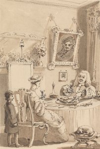 Hogarth bebiendo la primera copa de vino con su mujer - Sus perros guardan respetuosas distancias de John Thomas Smith