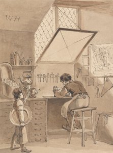 Hogarth grabando la factura de la tienda de su amo el Signo del Ángel de John Thomas Smith