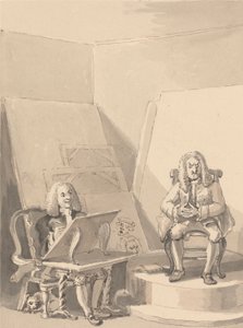 Hogarth haciendo un retrato de H. Fielding, para un librero, a partir de los rasgos de Garrick, quien tomó prestada una de las pelucas del autor para el propósito particular de que no hubiera un retrato genuino de él.