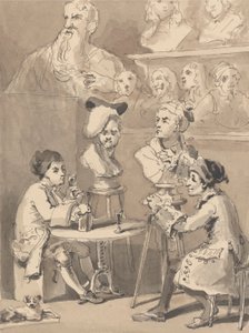 Hogarth sentado a Roubiliac por su busto de John Thomas Smith