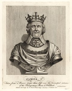 Rey Jacobo I de Inglaterra tomado de un busto de bronce sobre la entrada de la Sala de Banquetes en Whitehall de John Thomas Smith