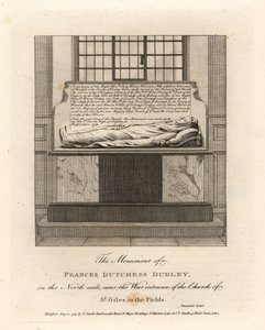 Monumento de Lady Frances Kniveton, Duquesa de Dudley, esposa de Sir Gilbert Kniveton, en la iglesia de St Giles in the Fields