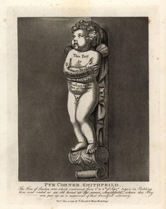 Monumento de un niño en Pye Corner, Smithfield, para marcar el Gran Incendio de Londres de 1666 en la cercana Pudding Lane