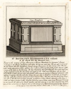 Monumento funerario estilo altar musulmán a Coya Shawsware, o Khwaja Shahsuwar (1582-1626), un comerciante y secretario de Nogdi beg el embajador persa, anteriormente en St Botolphs, Bishopsgate