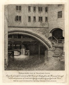 Vista norte o interior de la Puerta de los Traidores, entrada principal a la Torre de Londres desde el río Támesis