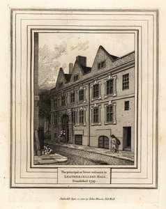 La entrada principal o de la calle a Leathersellers Hall, demolida en 1799
