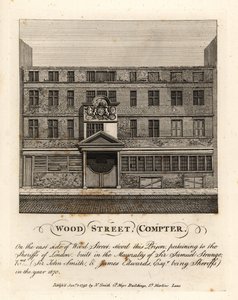 Wood Street Compter, prisión propiedad de los Alguaciles de Londres, construida durante la alcaldía de Sir Samuel Strange en 1670