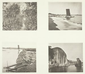 Un camino rural cerca de Taiwanfu, un catamarán, bombas de cadena, inscripciones en rocas, Amoy, c. 1868 de John Thomson