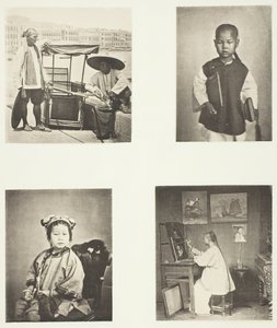 Una silla de manos de Hong Kong, un escolar chino, una niña china, un artista de Hong Kong, c. 1868 de John Thomson
