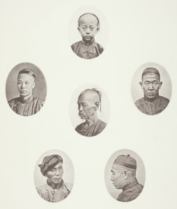 Niño cantonés; Comerciante cantonés; Cabeza masculina mongola; Una cabeza venerable; Un trabajador; Cabeza masculina mongola de John Thomson