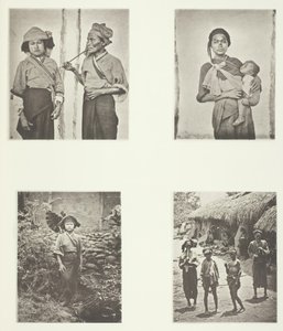 Mujeres Pepohoan, modo de llevar al niño, traje de mujeres Baksa, Lakoli de John Thomson