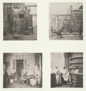 Enrollando té de alcaparra perfumado y pólvora, pesando té para exportación, una casa de té..., c. 1868 de John Thomson