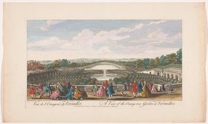 Vista de los naranjos frente a la Orangerie del Palacio de Versalles Una vista del jardín de naranjos en Versalles (título sobre el objeto) de John Tinney