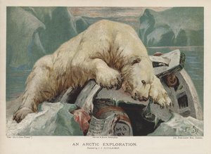Una exploración ártica: un oso polar investigando objetos de una expedición ártica de John Trivett Nettleship