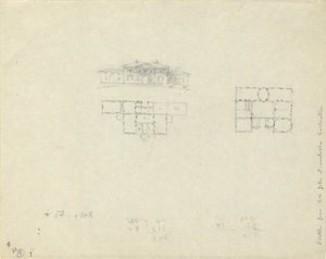 Alzado y plano de planta para casa grande de John Trumbull