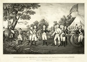 Rendición del General Burgoyne en Saratoga, N.Y., 17 de octubre de 1777, pub. N. Currier de John Trumbull