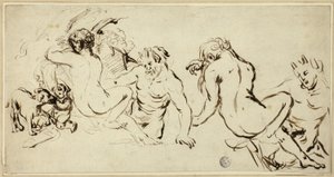 Esbozos de ninfa, sátiro y putto de John Vanderbank