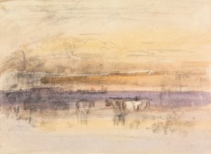 Ganado abrevando al atardecer de John Varley