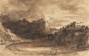 Paisaje romántico con acantilados y un castillo de John Varley