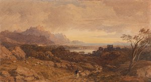 Paisaje romántico con montañas lejanas de John Varley
