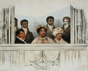 Sus Majestades el Rey Rheo Rhio, la Reina Tamehamalu, Madame Poki, de las Islas Sandwich y su séquito como aparecieron en el Theatre Royal, Drury Lane, 4 de junio de 1824 de John W. Gear