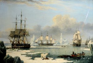 Balleneros en el Ártico 1820-49, c.1830 (óleo sobre lienzo) de John Ward