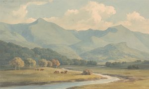 Carnedd Llewelyn y Carnedd David, Carnarvonshire, vistos desde el otro lado del río Ogwen de John Warwick Smith