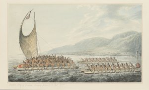 Tereoboo, Rey de Owyhee, trayendo regalos al Capitán Cook, de una serie de acuarelas que ilustran el último viaje del Capitán Cook, c.1773-84 de John Webber