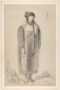 Dibujo titulado "Una hembra nativa de Norteamérica" en un cuaderno de bocetos de John Webber. de John Webber