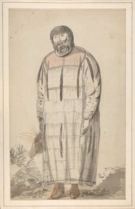 Dibujo titulado "A native male of North America" en un cuaderno de bocetos de John Webber. de John Webber
