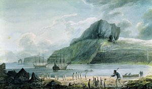Vista del puerto de Navidad en la Tierra de Kerguelen, 1781-4