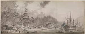Resolution" y "Discovery" en Ship Cove, Nootka Sound de John Webber