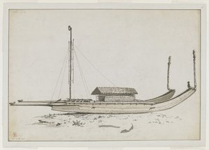 [Una canoa doble de Otaheite [Tahití], con un elaborado tallado. de John Webber