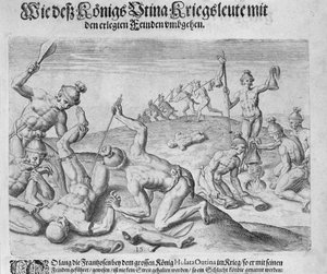 Canibalismo, grabado por Theodor de Bry (1528-98)