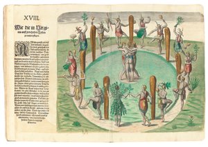 Indios nativos bailando, 1590