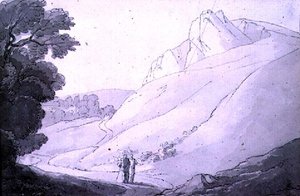 Paisaje montañoso con dos figuras