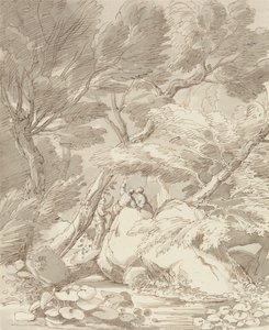 Figuras en la orilla de un río rocoso en Canonteign, Devon de John White Abbott