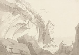 The Warren, cerca de Exmouth, Devon: Figuras sobre rocas al borde del mar