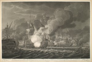 Al REY de S.T VINCENT los OFICIALES y la TRIPULACION, bajo el mando de su Señoria esta Vista de la Galante Accion que se llevo a cabo frente al Cabo de San Vicente el 14 de Febrero de 1797 por un Escuadron Britanico de Quince Velas de Linea y Fragatas / co
