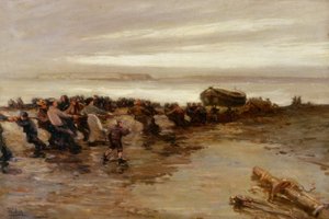 Izando el bote salvavidas, Holy Island de John William Gilroy