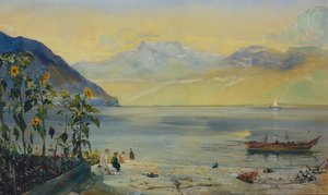 Lago Leman con los Dents du Midi en la distancia, 1863 de John William Inchbold