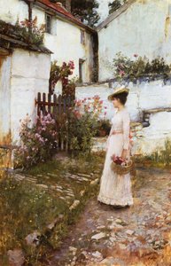 Recolección de flores de verano en un jardín de Devonshire