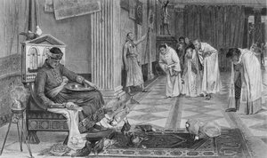 Los favoritos del emperador Honorio, grabado por J. Stephenson de John William Waterhouse