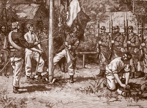 Izando la bandera francesa en las Nuevas Hébridas, 1886, ilustración de 